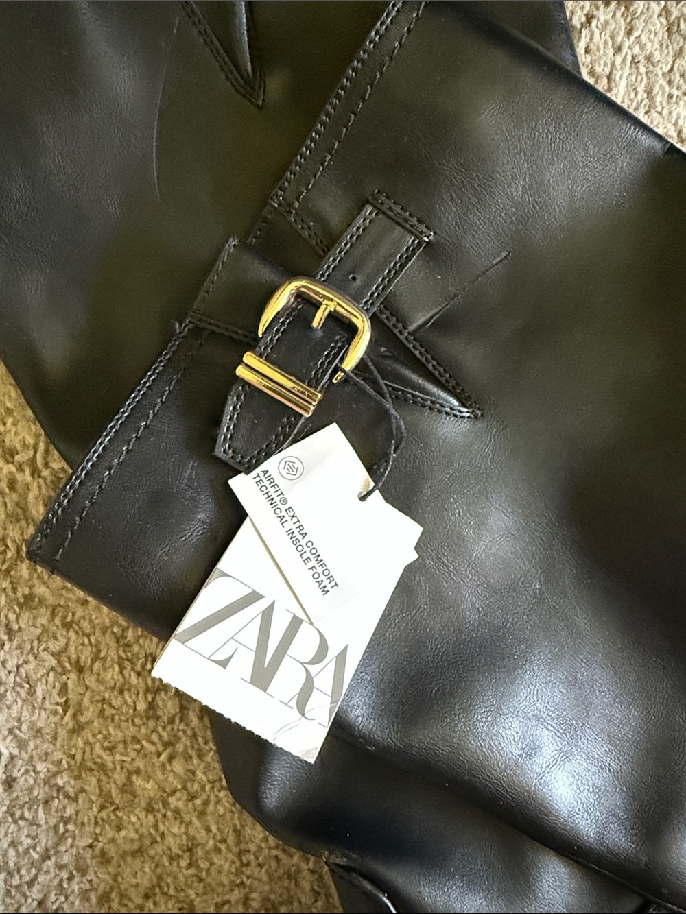 Zara Black Over-the-Knee Leather Boots with Gold Buckles - Picture 2 of 7